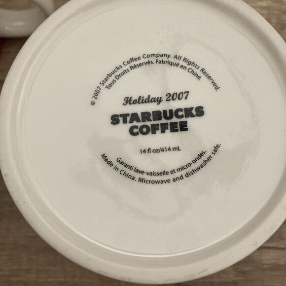 Set of 2 Starbucks Holiday 2007 Joy Mugs Christmas Peppermint Candy Striped 14oz - Picture 10 of 11